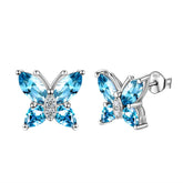 Women Stud Earrings Butterfly Birthstone March Aquamarine - Earrings - Aurora Tears